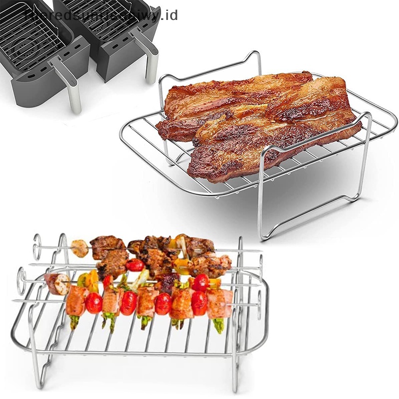 #Home &amp; Life #Air Fryer Rack Double Basket Air Fryers Stainless Steel Grill Holder Air Fryer Aksesoris Rak Masak Rak Roti Bakar Untuk Oven~