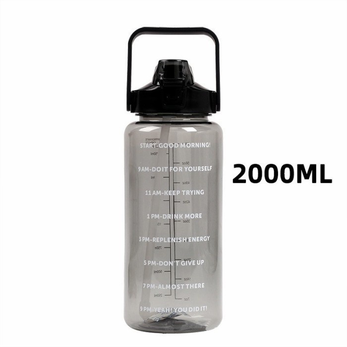 SALE Botol Air Minum Motivasi Bening Bpa Free Kapasitas 2000 ml - Hitam Termurah