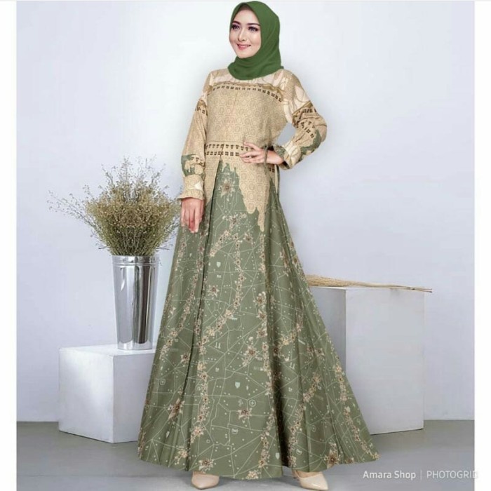 Promo COD (READY JUMBO LD 120-130)Gamis Maxmara Lux/gamis jumbo maxmara - hijau daun, L