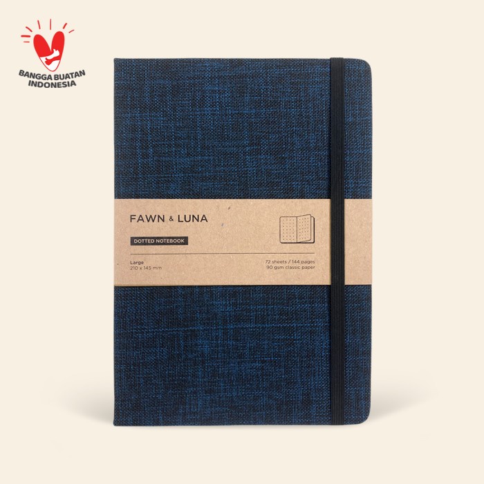 

✨BISA COD✨ -A5 Notebook - Plain / Dotted Paper - Deep Navy Fabric - Dotted