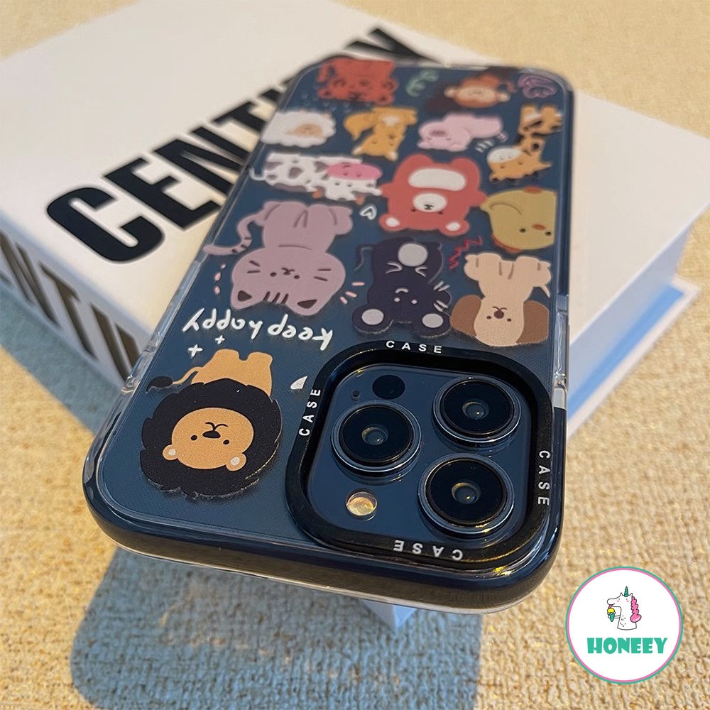 Kartun Lucu Graffiti Animals Phone Case Kompatibel Untuk iPhone 14 Pro 13 11 12 Pro Max Transparan Shockproof Pelindung Cover