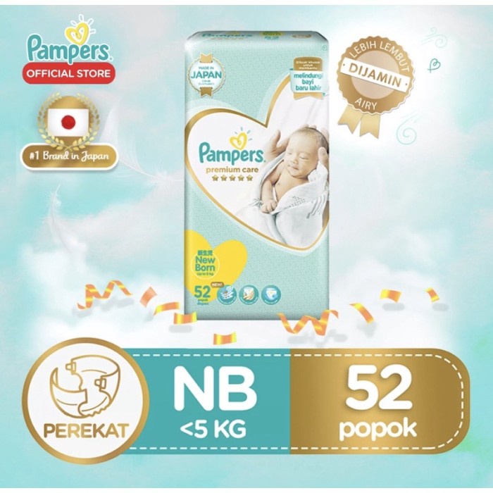 Pampers Premium Soft Popok Baby New Born Newborn NB52 NB 52