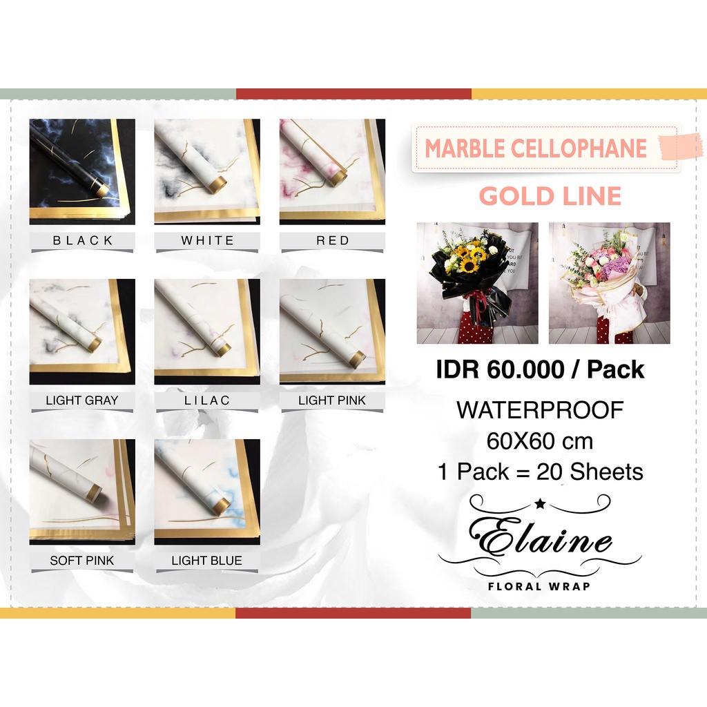 

FLOWER WRAPPING GOLD LINE MARBLE CELLOPHANE WATERPROOF KERTAS BUKET BUNGA (ECER)/ FLOWER WRAP
