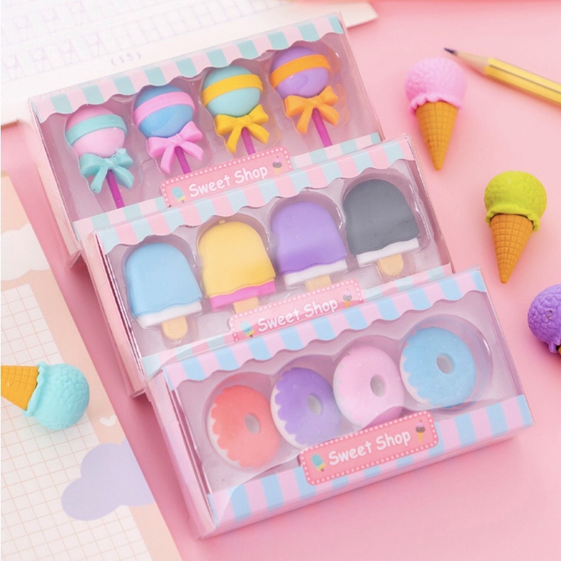 

Penghapus Pensil H511 Penghapus Set 4 In 1 Model Cute Penghapus Lucu Eraser Ice Cream Tmall88