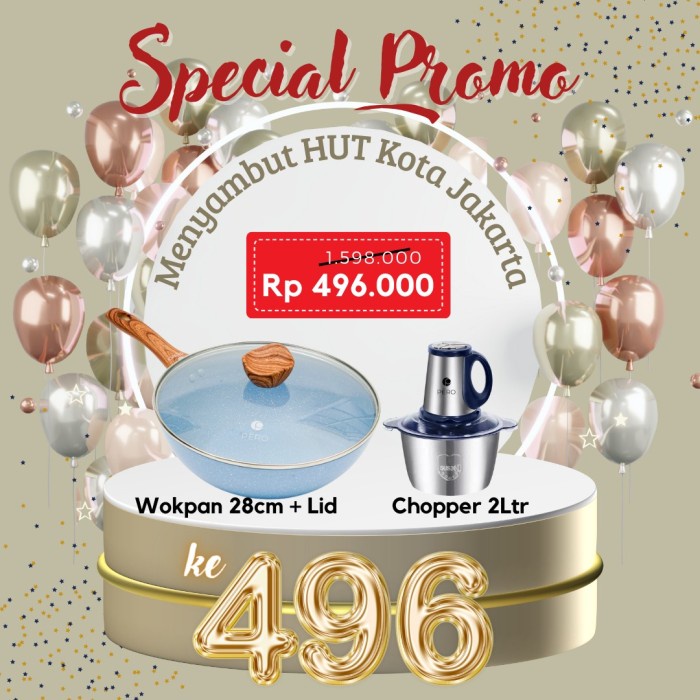 Pero Bundling Wokpan 28cm with Lid & Chopper Stainless 2Liter