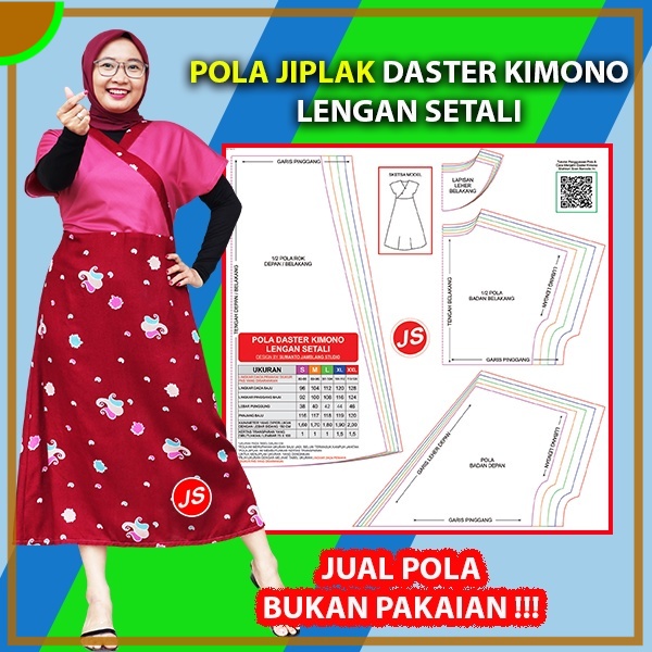 Pola Jiplak Daster Kimono Lengan Setali | Aneka Pola