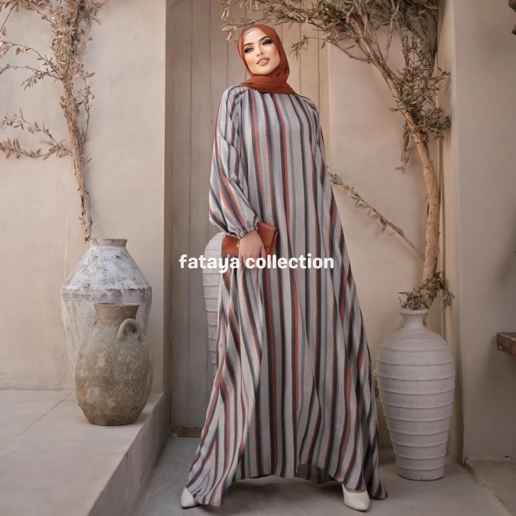 Fataya Collection DAPHNEY Abaya Motif Garis Stripe - Kain Shakila Silk Premium Lingkar Dada 120cm