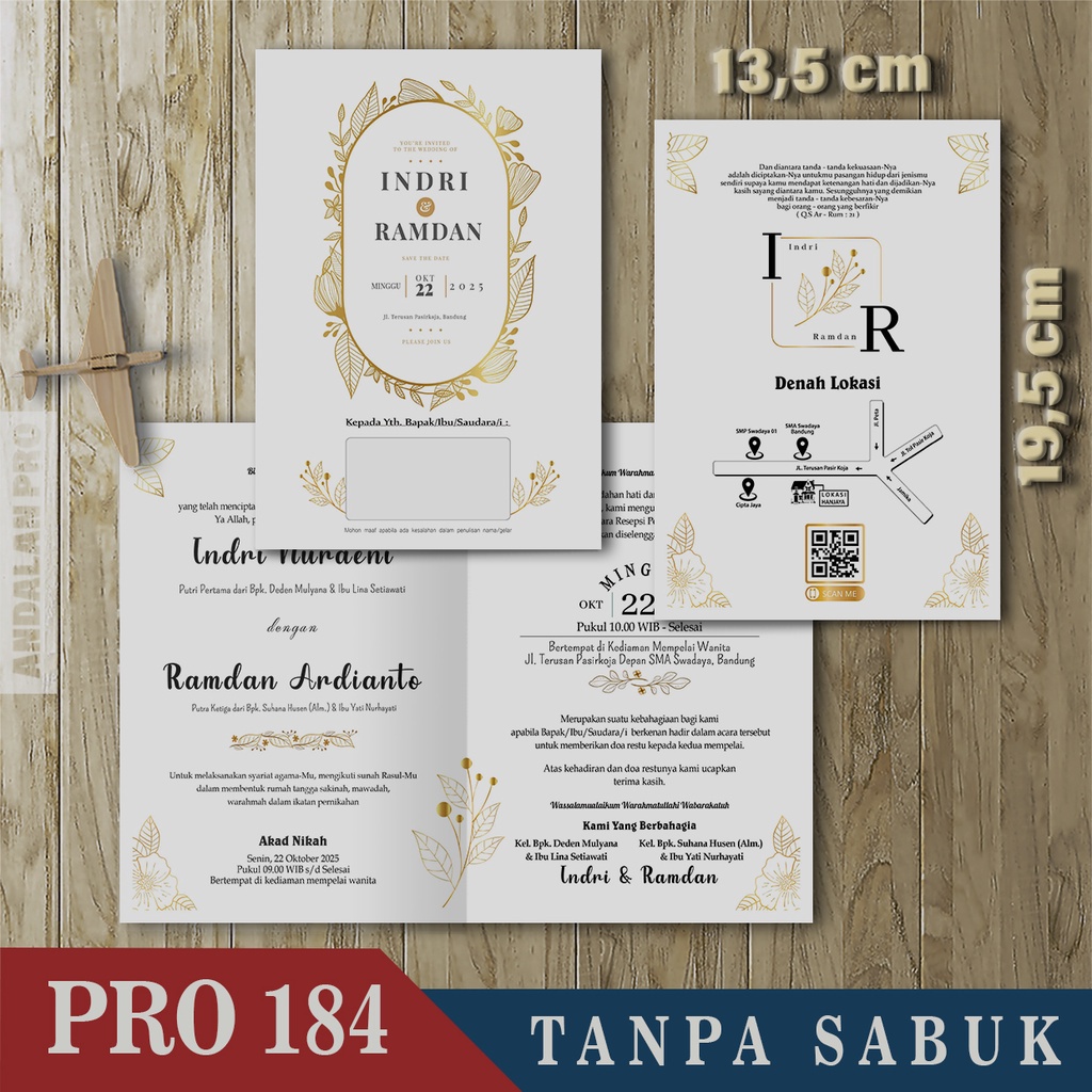 Kode Toko: S3 - Tebal 200 GSM, 50 Desain Undangan Lipat 2 - Cetak Undangan  Termurah, Undangan Softc