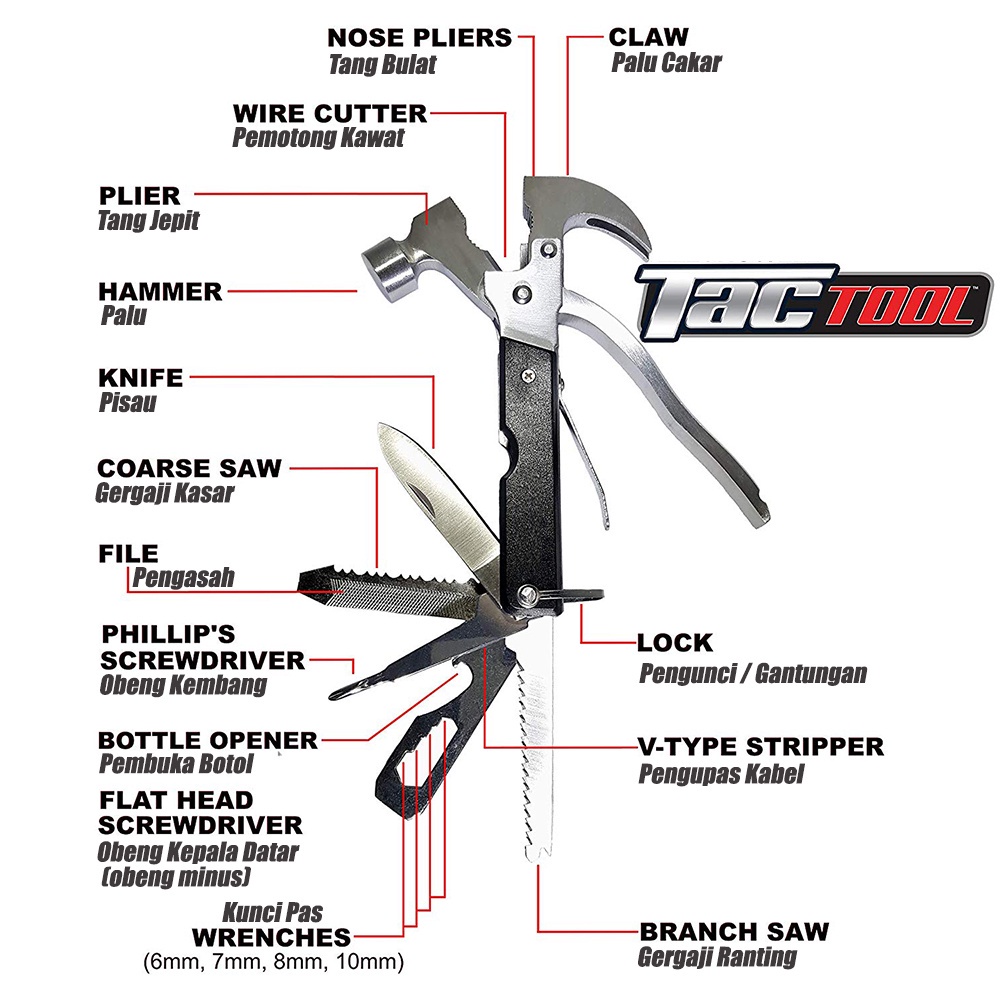 Palu Multifungsi 18 In1 Serbaguna Praktis Dalam Satu Genggaman Tangan Tac Tool 18 In 1 – Palu Tang K