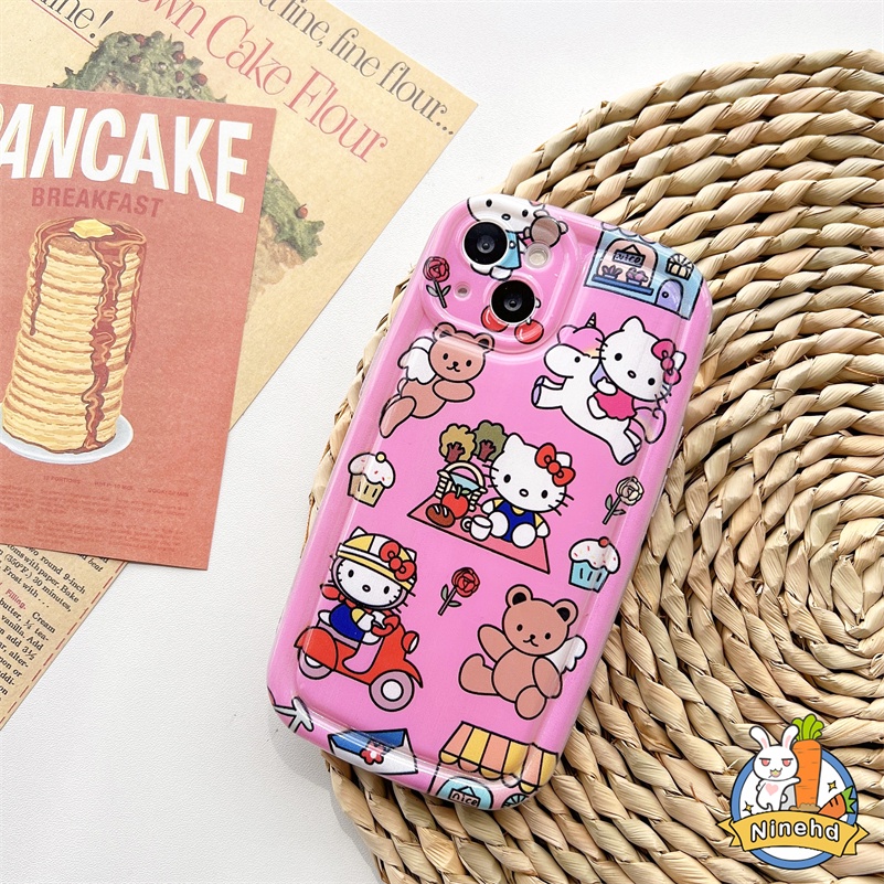 IPHONE Casing Kompatibel Untuk Iphone14 13 12 11 Pro Max X Xr Xs Max8 7 6 6s Plus SE Kartun Lucu KT Cat Phone Case Silikon Lembut TPU Shockproof Airbag Case Jatuh Pelindung Penutup Belakang