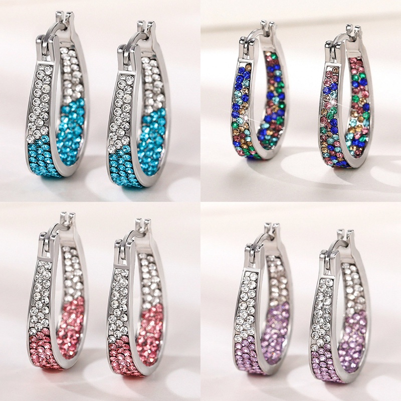 Warna-warni CZ Hoop Earrings Wanita Fashion Ear Hoop Aksesoris Mewah Pengantin Pernikahan Anting Pernyataan Perhiasan