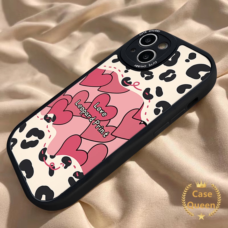 IPHONE Case Shockporoof Lensa Bulat Kompatibel Untuk Iphone11 13 12 14 Pro Max6 6s Plus XR XS X Max7 8 Plus SE 2020 Fashion Cinta Hati Motif Leopard Pasangan Lembut Tpu Phone Cover