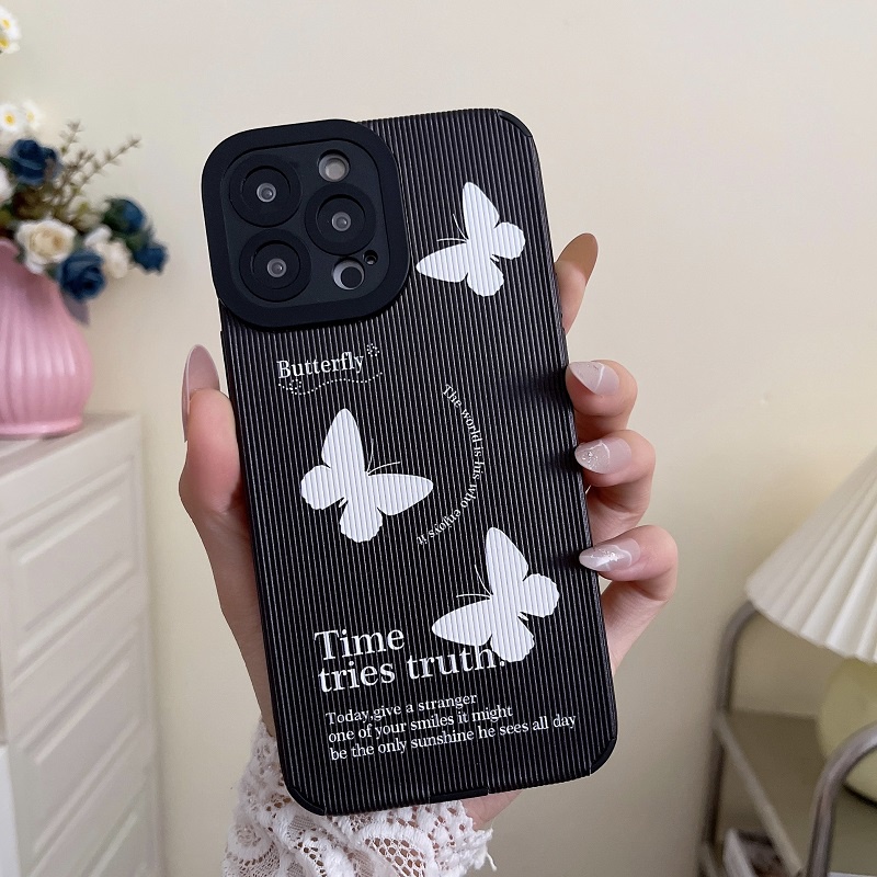 IPHONE Untuk Iphone14 13 12 11 Pro MAX X XR XS Max7 8 Plus Vertikal grain butterfly phone Protection soft Case