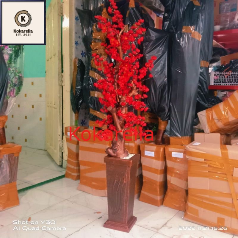 HIASAN SUDUT RUANGAN+POT // TINGGI 120CM LENGKAP VAS BEBATUAN / POHON BUNGA HIAS SAKURA IMPORT RIMBU