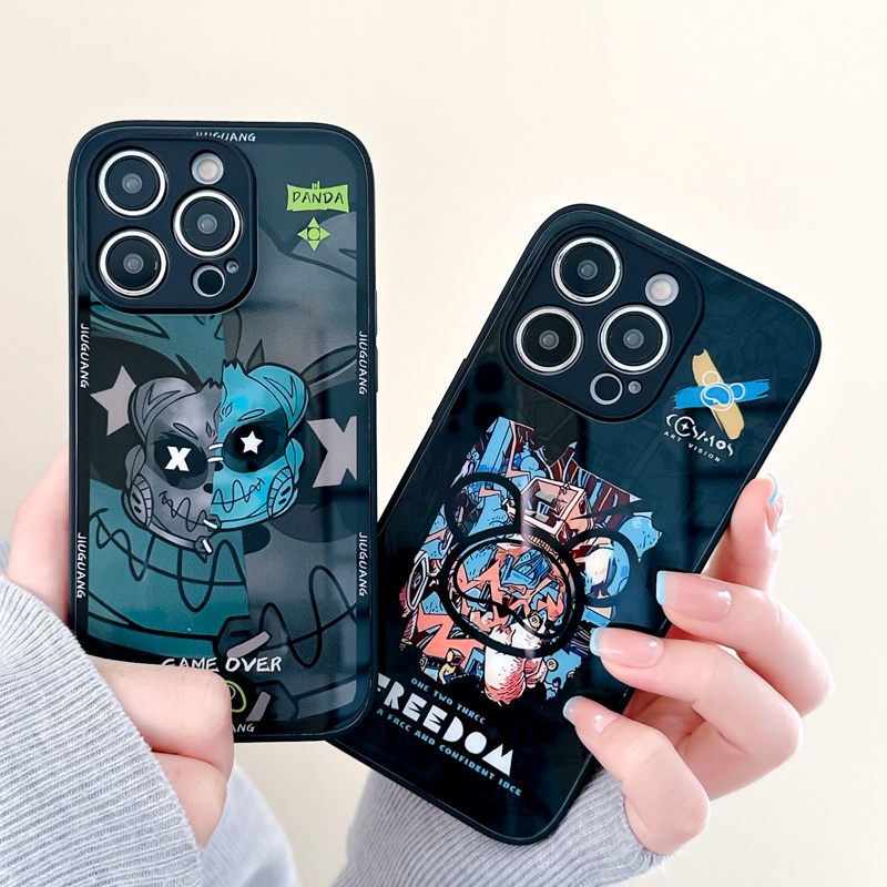 Casing Ponsel Kaca Motif Beruang Untuk iPhone 14 Pro Max 13Pro 12 11 Pro Max XR Xs Max Hard Back Cover