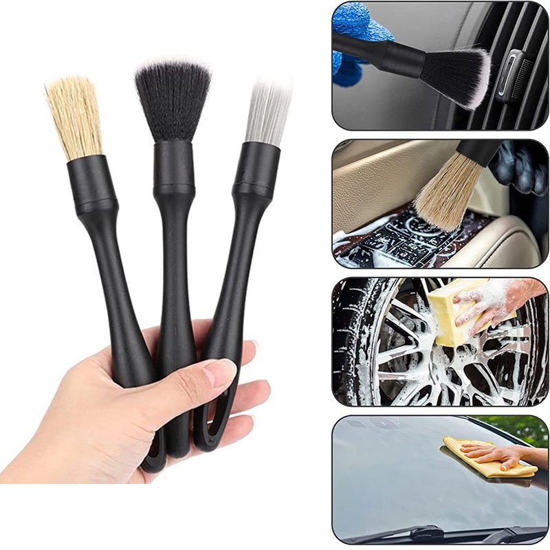 [AYBX] 3pcs Set Sikat Detail Mobil Interior Eksterior Cuci Mobil Perawatan Aksesoris Alat Pembersih Panel Otomatis Stopkontak Roda