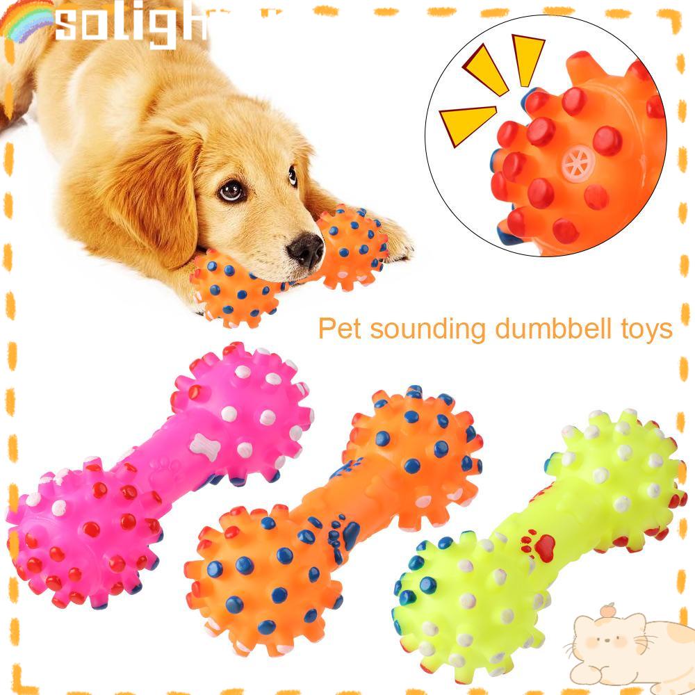 Solighter Mainan Anjing Teddy Bone Training Dumbbel Molar Sikat Gigi Mainan Mencicit Puppy Chew Squeaker