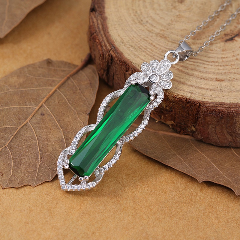 Goldkingdom Fashion Perhiasan Aksesoris Ready Stock Perak Disepuh Tourmaline Emerald Pendant Atmosfer Fashion Elegan Ruby Perempuan Kalung.