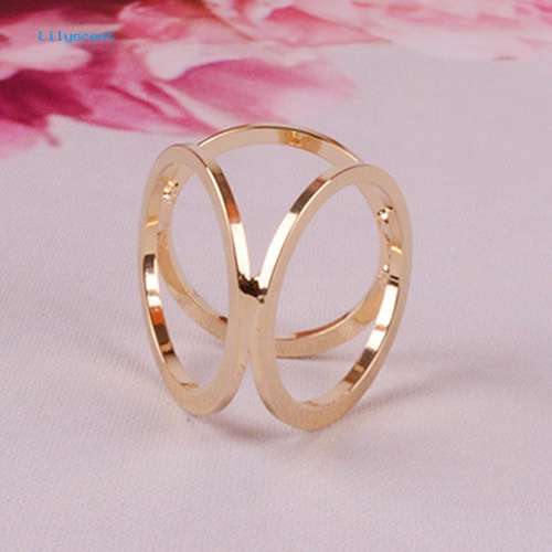 Lilyscent Hot Fashion Berlapis Emas Tiga Cincin Syal Sutra Gesper Klip Bros Pin Hadiah