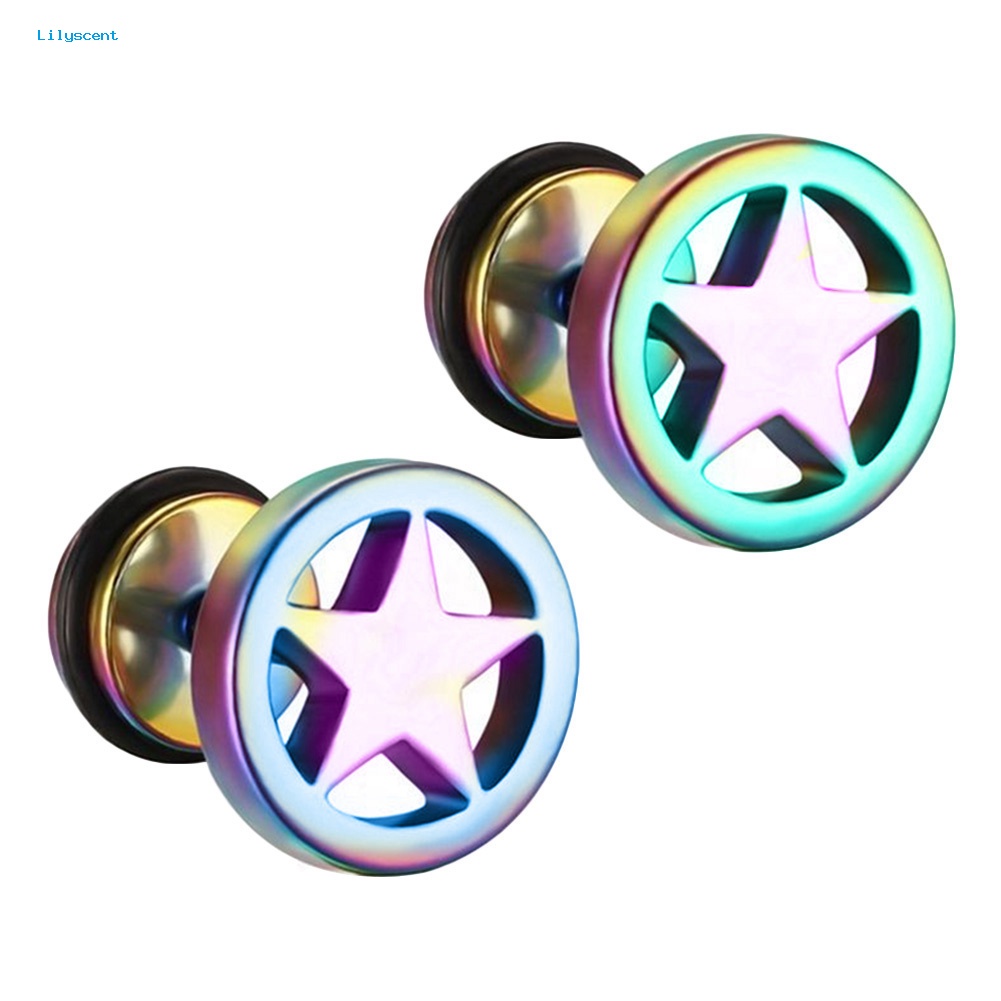 Lilyscent Wanita Pria Pasangan Stainless Steel Berongga Bintang Barbel Anting Punk Ear Studs