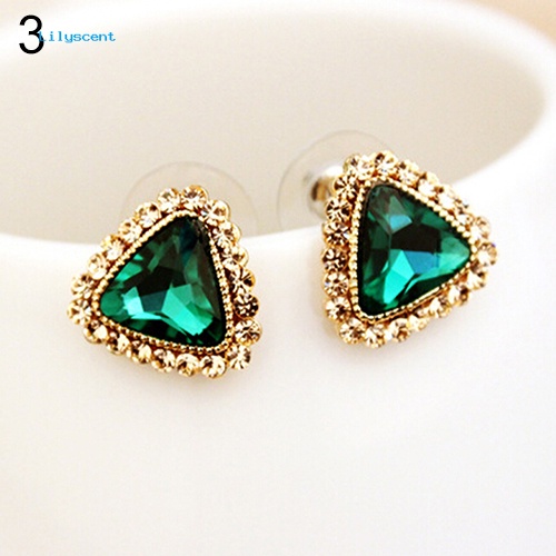 Lilyscent Perhiasan Pesta Fashion Wanita Segitiga Kristal Nada Emas Ear Studs Earrings