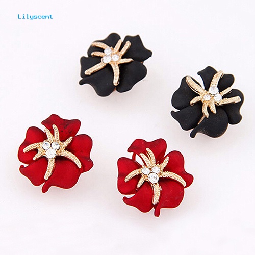 Lilyscent Wanita Elegan Bunga Bintang Laut Pesona Berlian Imitasi Ear Studs Fashion Earrings Hadiah