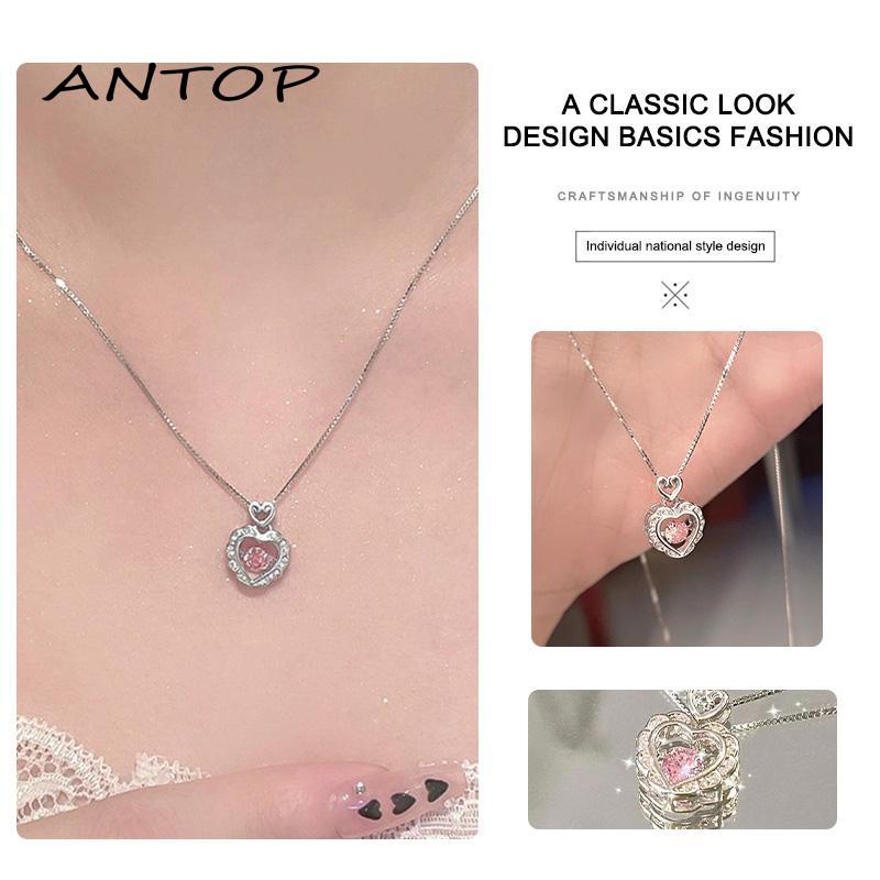 [Antop] Kalung Rantai Klavikula Liontin Mutiara Cinta Berlian Warna Pink Jahitan Wanita Desain Niche Manis Keren Ringan Mewah Rantai