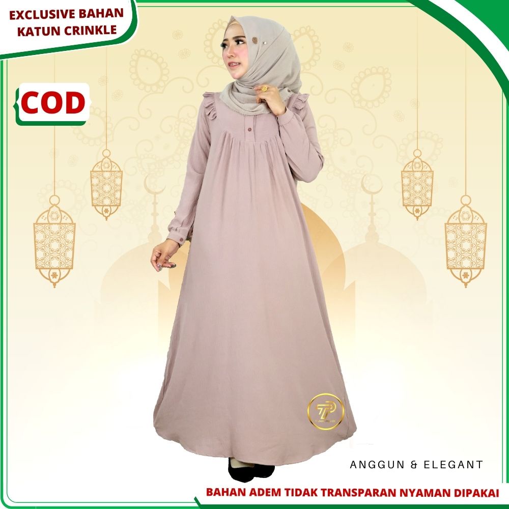 Baju Gamis Wanita Perempuan Remaja Bahan Katun Crinkle Premium Polos  Busui Friendly Adem Warna Sale