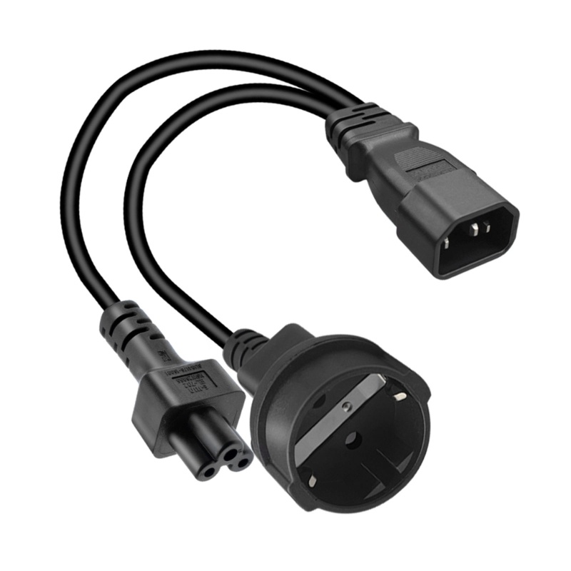 Zzz 3-pin IEC320-C14 Male Plug to IEC320-C5+EU4 8mm Female Adapter Cord Y-splitter Power Supply Converter Jalur Kabel