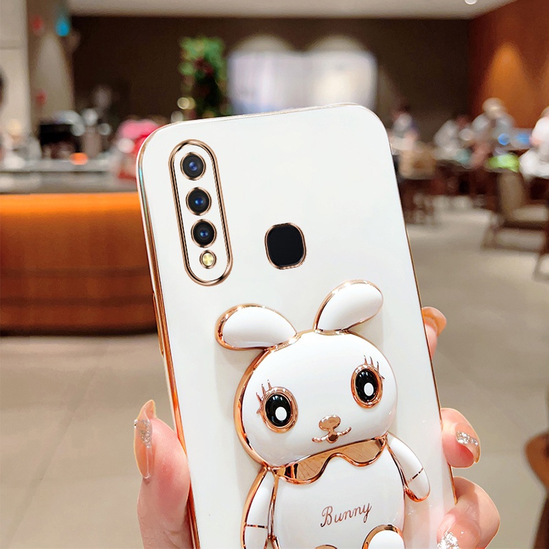 Andyh Case Ponsel Untuk Vivo Z1 Pro Z5X2020 Y19 U3 Kartun Lucu Kelinci Kecil Tepi Lurus Soft Shell Mengirim lanyard Silikon