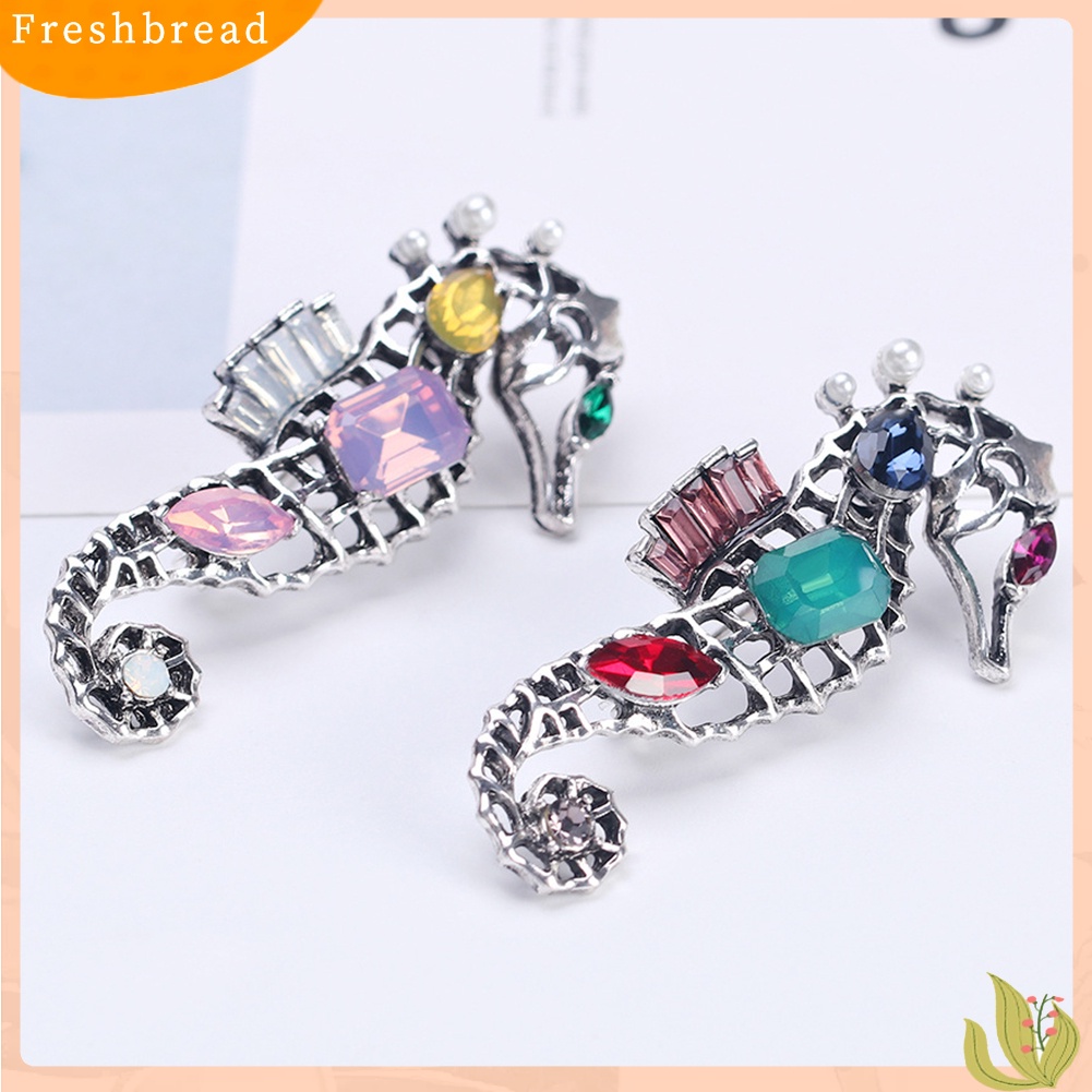 &lt; Freshbread &gt; Wanita Berongga Kuda Laut Hewan Kristal Imitasi Bros Pin Lencana Korsase Lapel Perhiasan