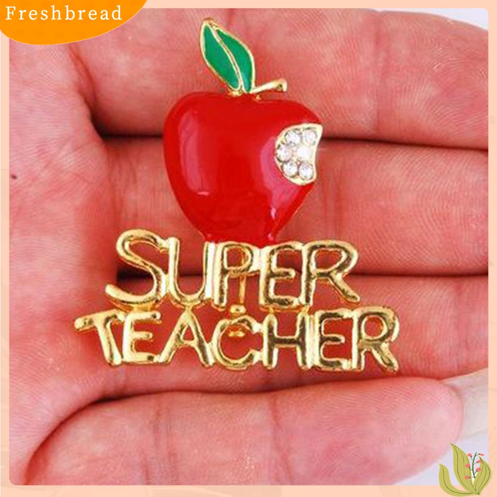 &lt; Freshbread &gt; Apple Super Teacher Rhineston Bertatahkan Bros Pin Lencana Hadiah Hari Guru Natal