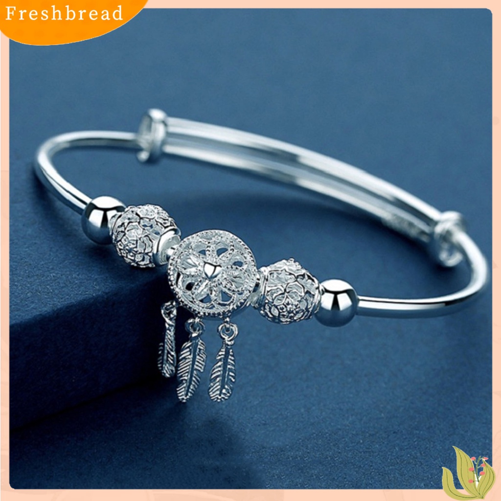 &lt; Freshbread &gt; Wanita Gelang Bentuk Lingkaran Manik Bulat Elegan Dipoles Mudah Cocok Dengan Warna Silver Keadaan Yang Dapat Disesuaikan Keadaan Yang Dapat Disesuaikan Bulu Rumbai Lady Bangle Hadiah