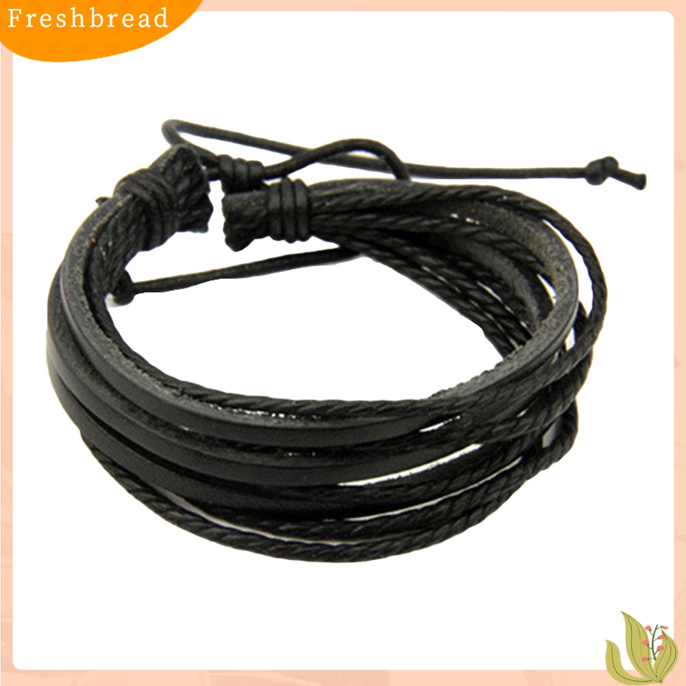 &lt; Freshbread &gt; Fashion Unisex Multi-layer Kulit Imitasi Dikepang Tali Gelang Bangle Pergelangan Tangan Hadiah