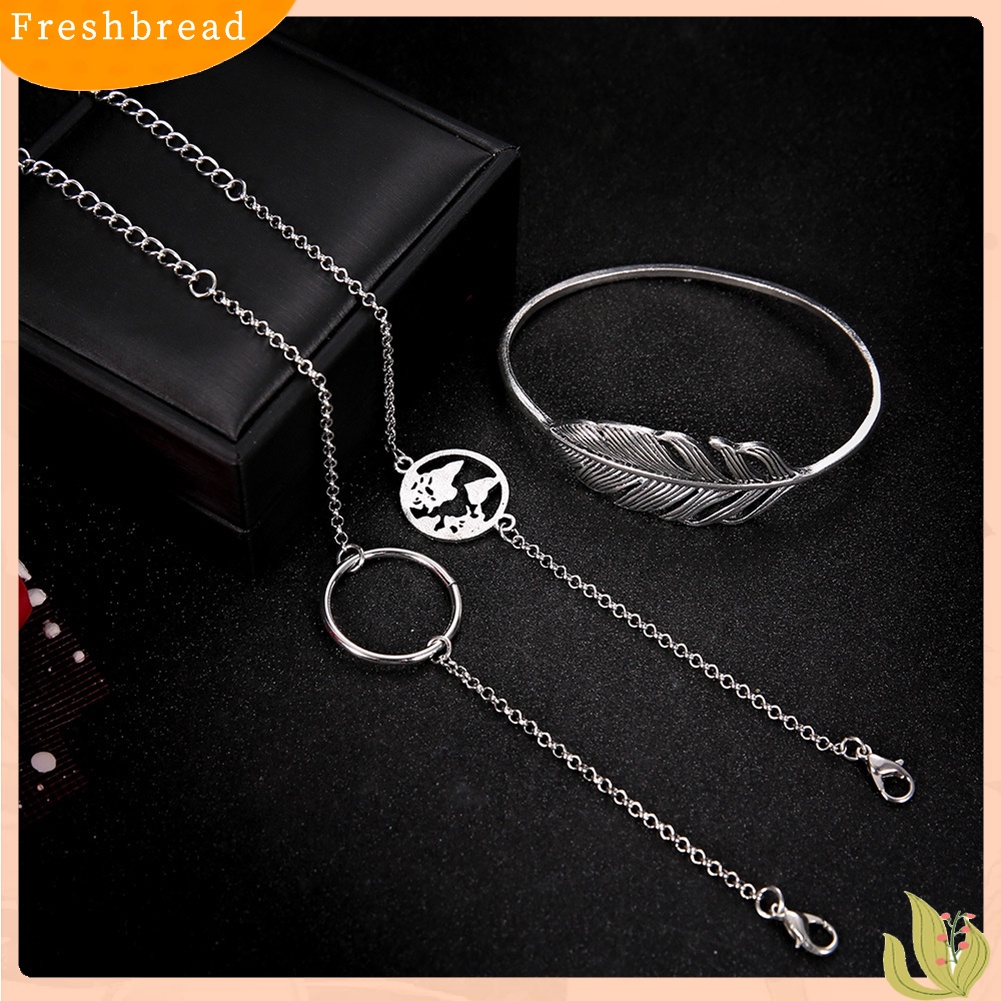 &lt; Freshbread &gt; 3Pcs Wanita Vintage Paduan Gelang Daun Peta Lingkaran Bangle Set Perhiasan Hadiah