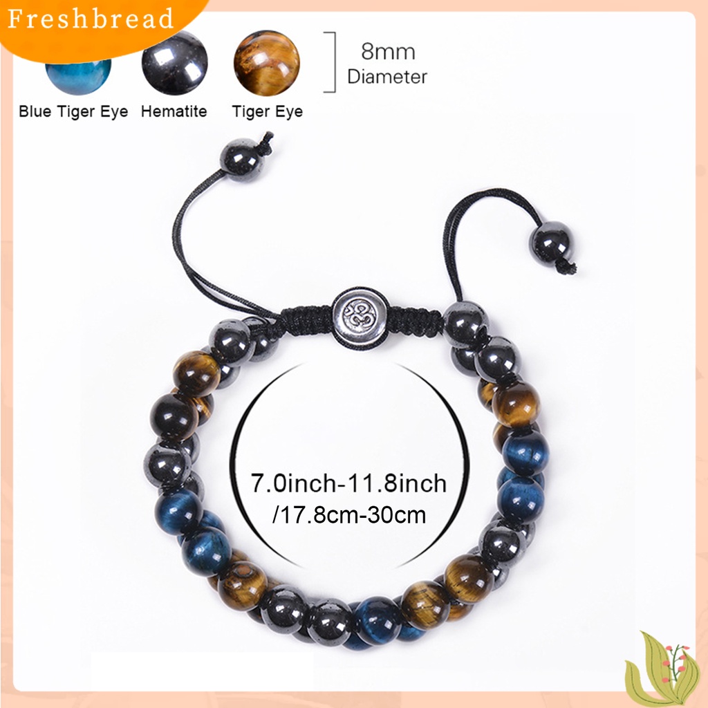 < Freshbread > ic Gelang 8mm Manik-Manik Bulat Double-layer Braided Natural Tiger Eye Stone Adjustable Hadiah Fashion Perhiasan Pria Wanita Penghilang Stress Penyembuhan Bangle Untuk Harian