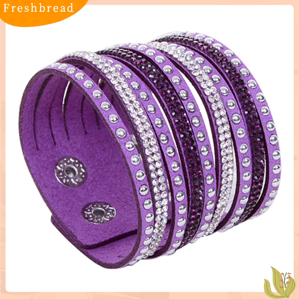 &lt; Freshbread &gt; Wanita Multilayer Rivet Berlian Imitasi Beludru Manset Bangle Gelang Gelang Hadiah