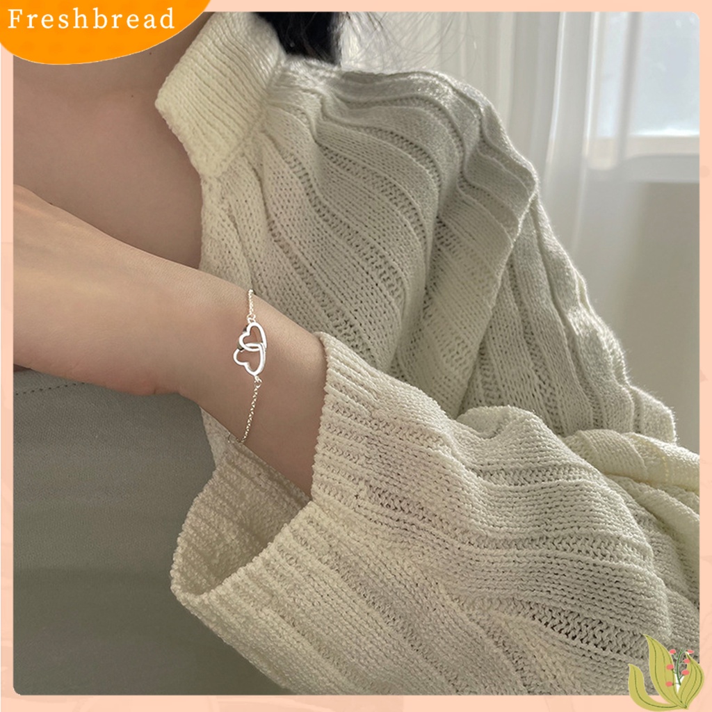 &lt; Freshbread &gt; Wanita Gelang Sweet Geometric Bright Luster Adjustable Extension Rantai Hias Hadiah Berongga Cinta Hati Interlock Rantai Gelang Tangan Perhiasan Untuk Pacaran