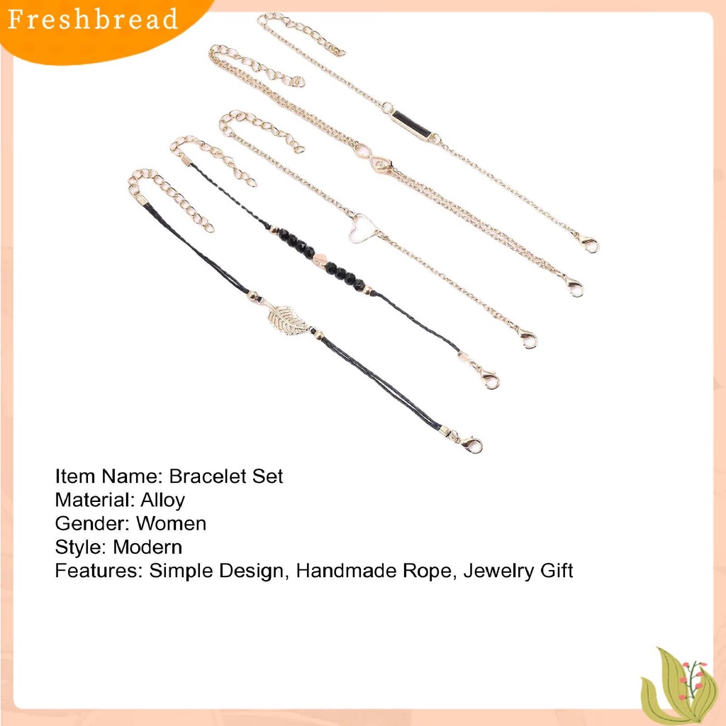 &lt; Freshbread &gt; 5Pcs/Set Gelang Rantai Beberapa Lapisan Handmade Tali Kombinasi Fashion Boho Geometris Daun Manik-Manik Berlapis Tangan Rantai Perhiasan Aksesori