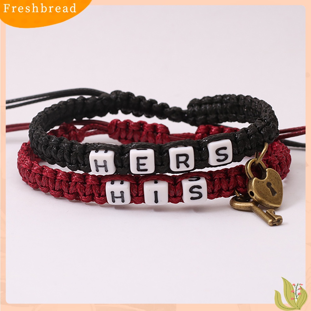 &lt; Freshbread &gt; 2Pcs/Set HIS HERS Letter Lock Key Charm Handmade Anyaman Couple Gelang Bangle