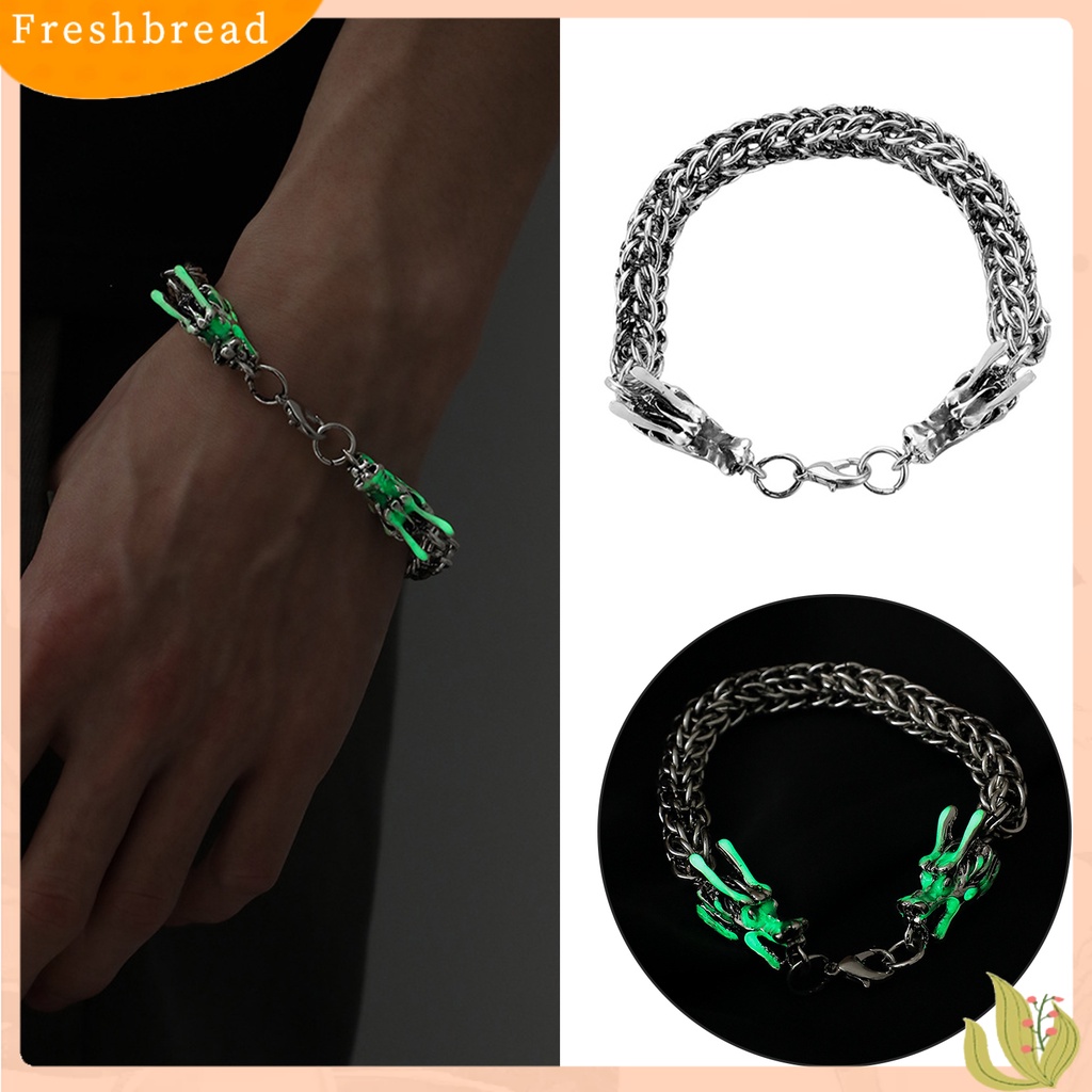 &lt; Freshbread &gt; Pria Gelang Bercahaya Naga Perhiasan Punk Vintage Rantai Tebal Bangle Hadiah Ulang Tahun