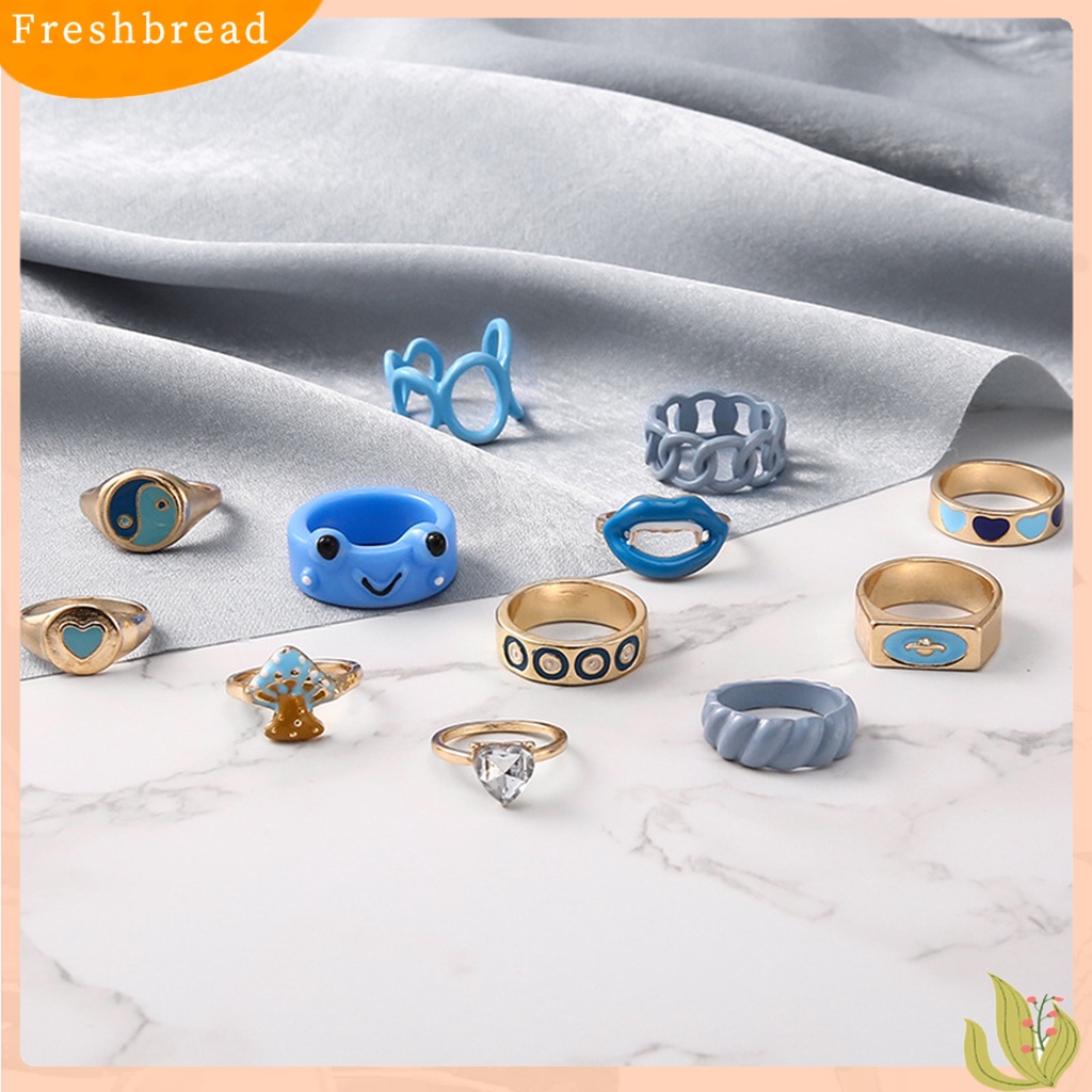 &lt; Freshbread &gt; 12Pcs Cincin Wanita Cantik Serbaguna Ringan Poles Hias Alloy Unisex Open Ring Untuk Pesta