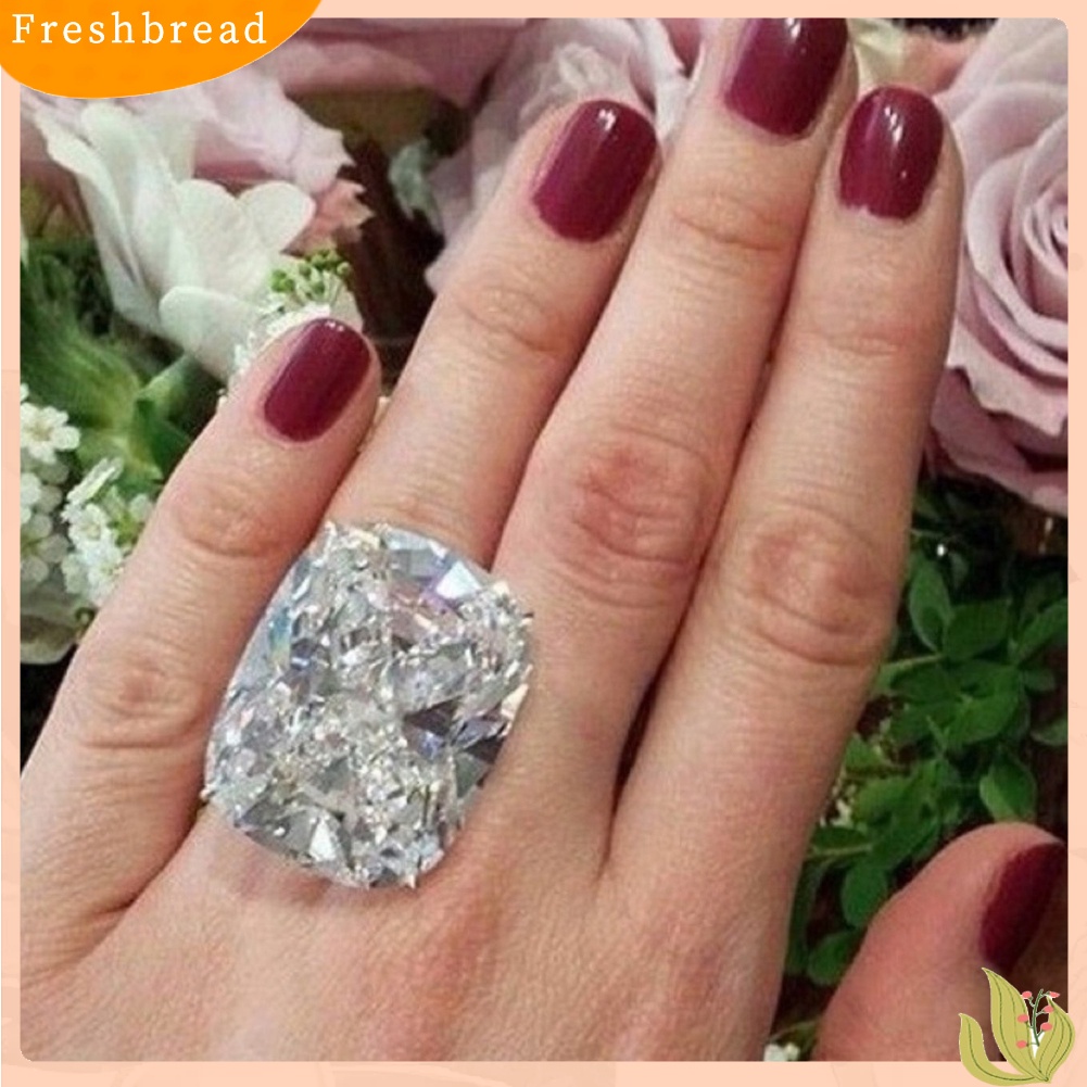 &lt; Freshbread &gt; Cincin Jari Cubic Zirconia Persegi Besar Mewah Wanita Lamaran Pernikahan Perhiasan