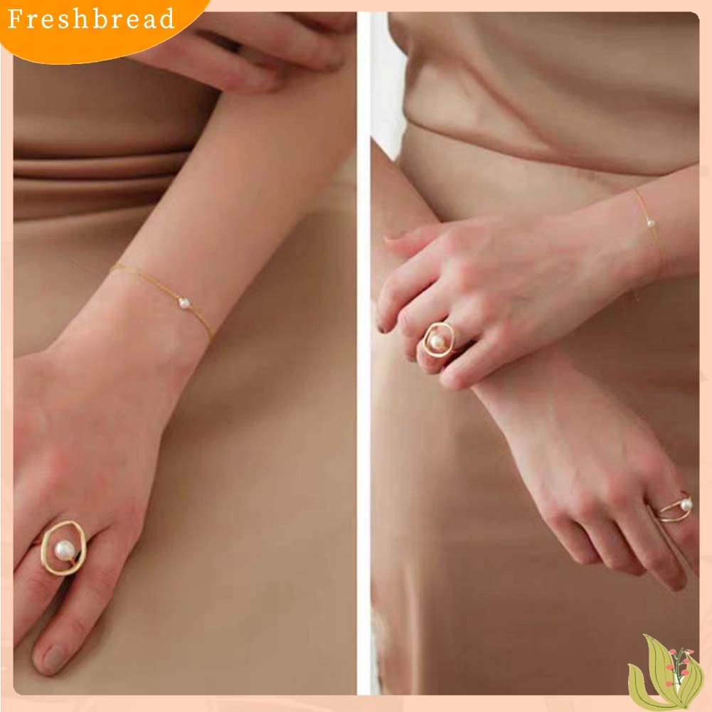 < Freshbread > Fashion Wanita Mutiara Imitasi Bulat Berongga Geometris Jari Cincin Pesta Perhiasan Hadiah