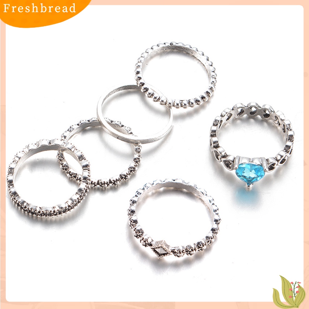 &lt; Freshbread &gt; 6Pcs/Set Hati Cinta Berlian Imitasi Boho Wanita Susun Knuckle Finger Rings Perhiasan
