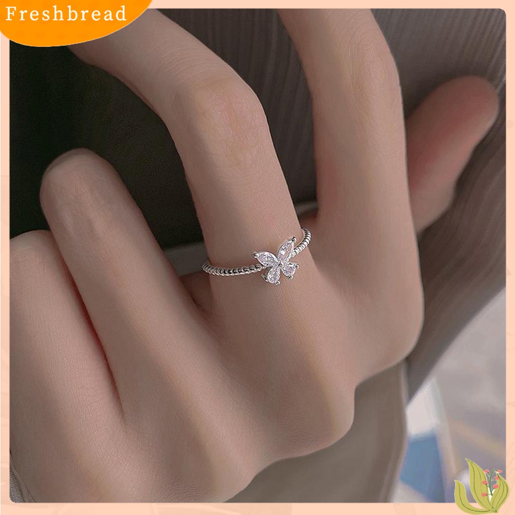 &lt; Freshbread &gt; Wanita Cincin Berlian Imitasi Mengkilap Eye-catching All-match Open Adjustable Perhiasan Hadiah Anti Luntur Wanita Butterfly Finger Ring Aksesoris Fashion Untuk Pacaran