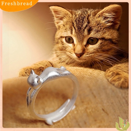 &lt; Freshbread &gt; Fashion Wanita Kucing Lucu Perak Berlapis Cincin Jari Terbuka Yang Dapat Disesuaikan Hadiah Xmas
