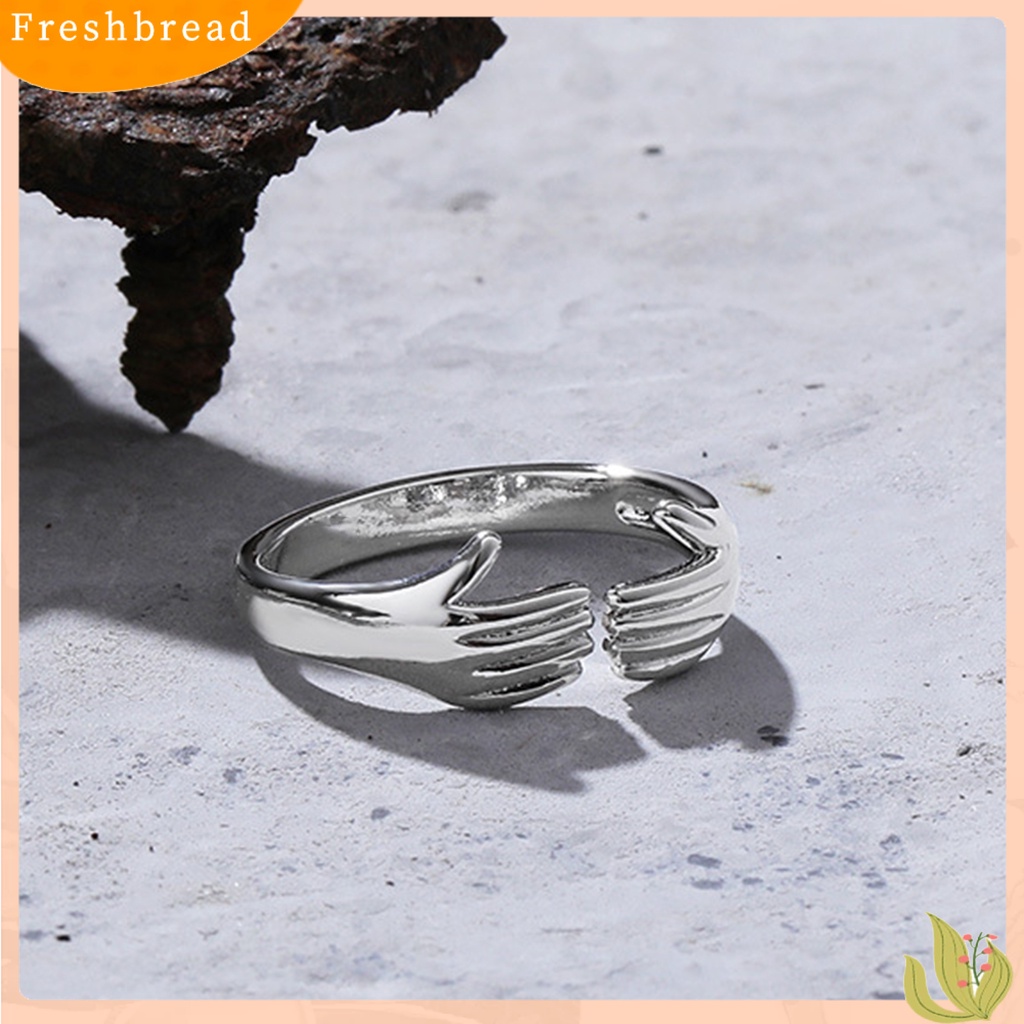 &lt; Freshbread &gt; Wanita Cincin Geometris Electroplating Halus Adjustable Menawan Dekorasi Tahan Luntur Kepribadian Retro Cinta Peluk Cincin Wanita Perhiasan