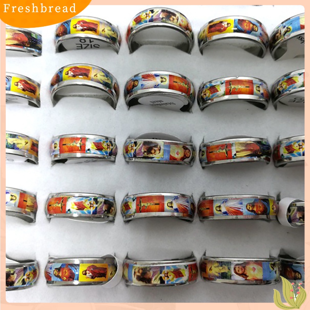 &lt; Freshbread &gt; Fashion Unisex Stainless Steel Yesus Lukisan Minyak Jari Ekor Cincin Band Perhiasan