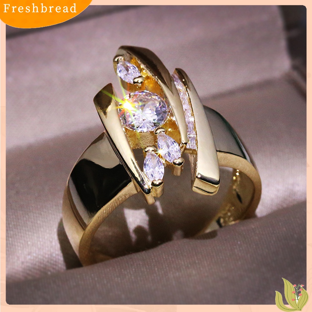 &lt; Freshbread &gt; Mewah Marquise Cut Putaran Berlian Imitasi Bertatahkan Geometris Jari Cincin Perhiasan Hadiah